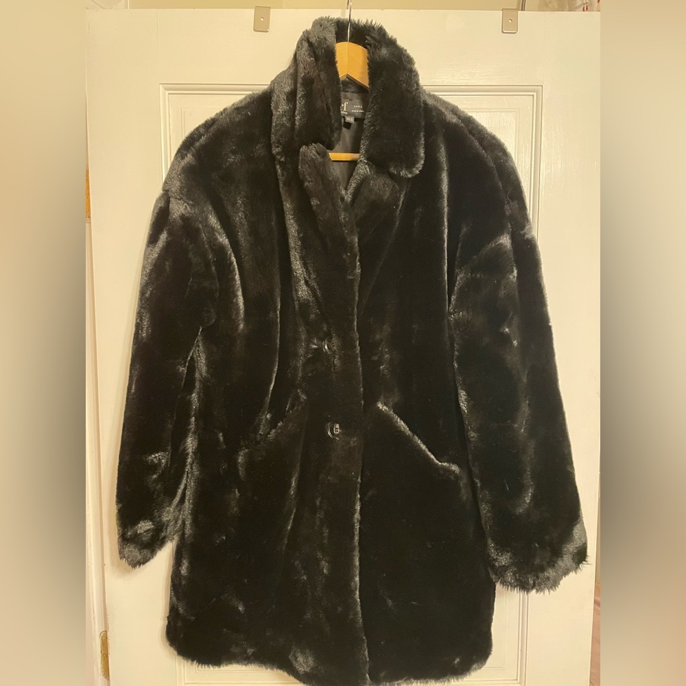 Zara Black Faux Fur Coat Size XS NWOT